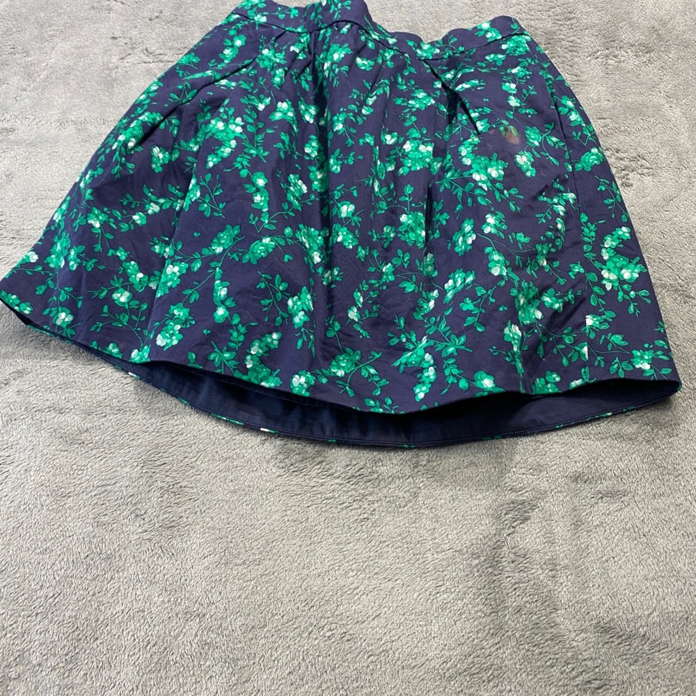 J.Crew Skirt Womens 8 Navy Blue Green Floral Pleated A-Line Mini C2091 Cotton